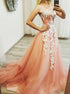 Sparkly Sweetheart Neck Tulle Prom Dresses With Appliques LBQ0622
